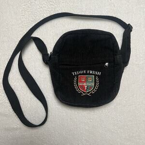 Teddy Fresh Phone Bag Crossbody Shoulder Purse Zip Black Corduroy RARE!